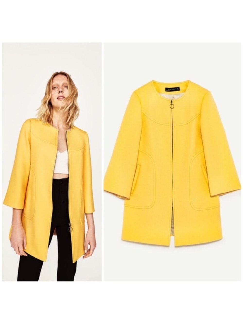 Zara yellow mid-length coat size medium